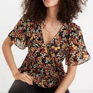Madewell flower garden floral faux wrap peplum blouse top
